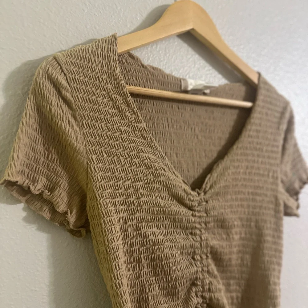 🐣Altar’d State Beige Ruched Eyelet Crop Top
